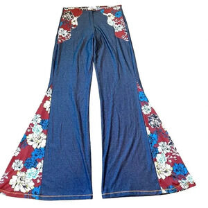 Viviana Gabeiras Bellbottom Floral Patch Flared Leg Stretch Pants Women Size S